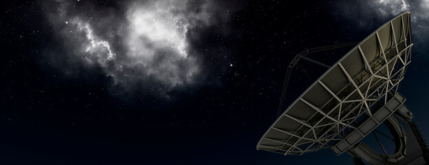 Large radio telescope searching the night sky 3d render