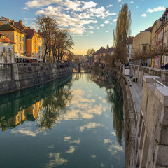 Ljubljana canal at sunset