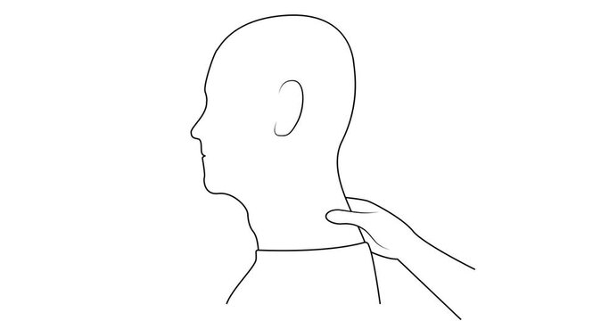 Massage animation line. Yumeiho therapy. Instructions for performing massage techniques, kneading the cervical spine. 4K video with alpha channel for ads, websites and comics.