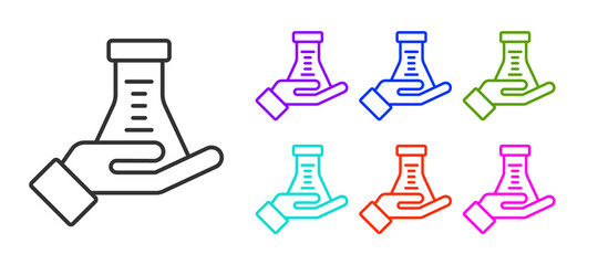 Obraz premium Black line Test tube and flask chemical laboratory test icon isolated on white background. Laboratory glassware sign. Set icons colorful. Vector