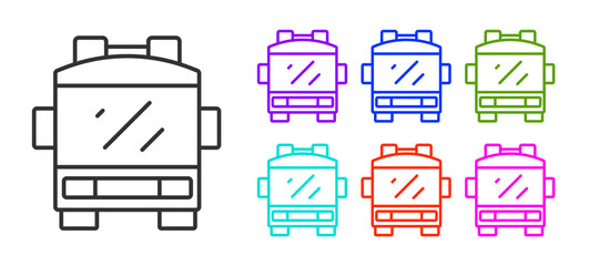 Black line Fire truck icon isolated on white background. Fire engine. Firefighters emergency vehicle. Set icons colorful. Vector