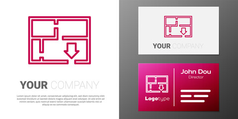 Logotype line Evacuation plan icon isolated on white background. Fire escape plan. Logo design template element. Vector