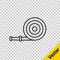 Black line Fire hose reel icon isolated on transparent background. Vector