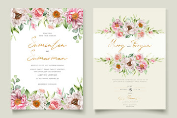 Fototapeta na wymiar watercolor peonies and roses invitation card set