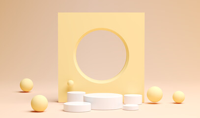 Pastel color beige seven product podium, design for cosmetics or product stand