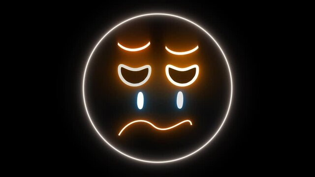 sad face neon icons depressed person face emoji background.