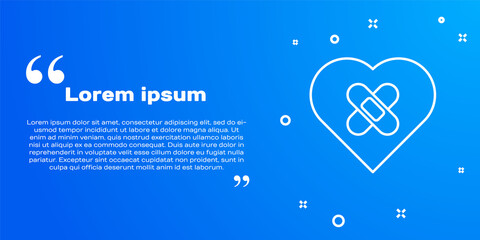 White line Healed broken heart or divorce icon isolated on blue background. Shattered and patched heart. Love symbol. Valentines day. Vector