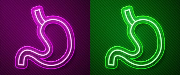 Fototapeta premium Glowing neon line Human stomach icon isolated on purple and green background. Vector