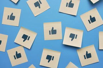 Like and dislike icons on stickers. Likes, dislikes on social networks and the Internet