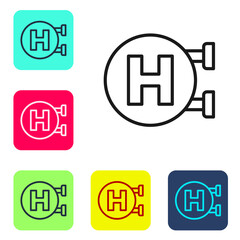 Fototapeta premium Black line Hospital signboard icon isolated on white background. Set icons in color square buttons. Vector