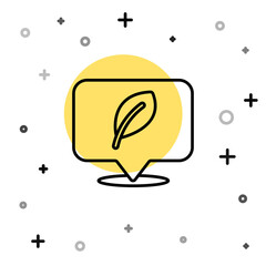 Black line Location with leaf icon isolated on white background. Eco energy concept. Alternative energy concept. Random dynamic shapes. Vector