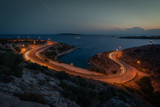 street lights on sunset