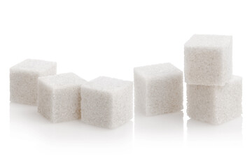 White sugar cubes, isolated on white background
