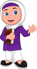 happy muslim girl cartoon waving