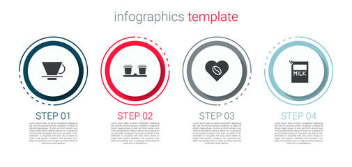 Set V60 coffee maker, Coffee cup to go, Lovers and Paper package for milk. Business infographic template. Vector