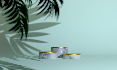 Podium, pedestal or platform, background for the presentation of cosmetic products. 3d podium. Place for ads. 3D rendering. Product presentation blank podium.	
