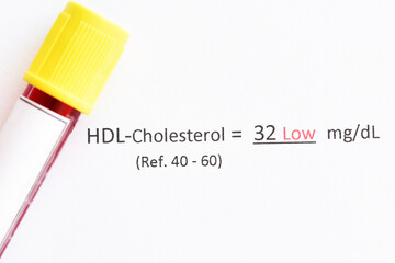 Blood sample tube with abnormal low HDL-cholesterol test result