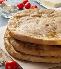ossetian pies with cheese. Ossetian pies with potatoes. Traditional pies. © Ph