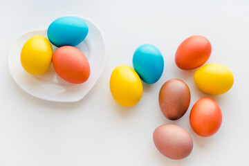 colored eggs, easter eggs, colored eggs on a white background