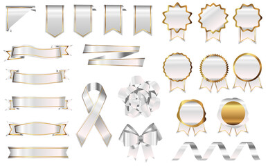 ホワイト メダル バッジ リボン セット アイボリー リアル