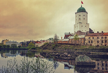 View of the Vyborg castle with tower of St. Olav