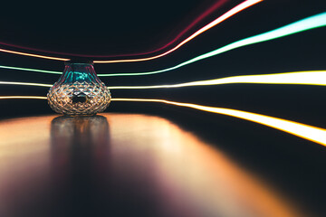 Glass candle holder with colourful light painting