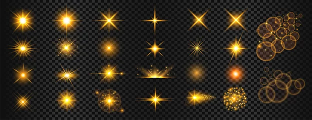 Fotobehang transparent golden light flare and sparkles mega set © starlineart