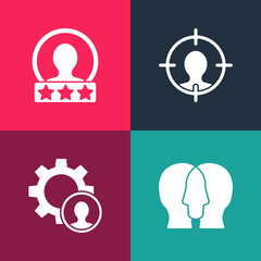 Fototapeta premium Set pop art Project team base, Head hunting, and Create account screen icon. Vector