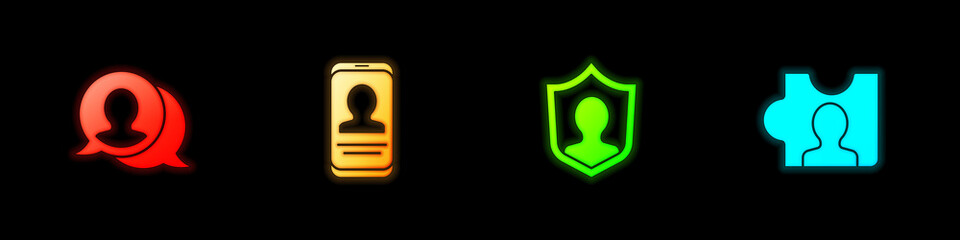 Set Speech bubble chat, Mobile with resume, User protection and Head hunting icon. Vector