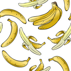 Seamless pattern, banana fruit on transparent background, vector illustration