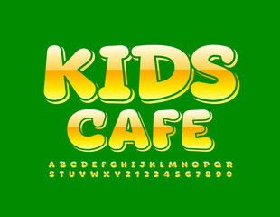Vector colorful Sign Kids Cafe. Cute Glossy Font. Artistic Alphabet Letters and Numbers. 
