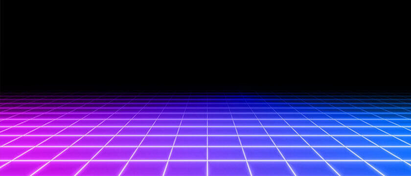 Retro Neon Perspective Grid Floor Background