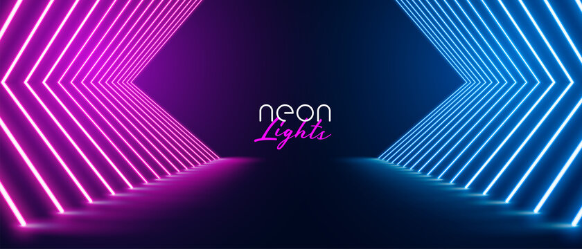 pink and blue neon stage path floor banner