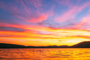 Sunset Algonquin Provincial Park Achray Campground Grand Lake, fall.
