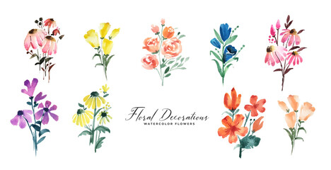 isolated watercolor flowers decoration set © starlineart