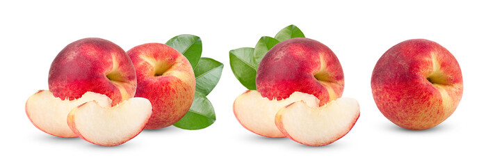 Fototapeta na wymiar Peach fruit with leaf isolated on white