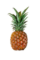 Fototapeta premium Pineapple isolated. One whole ripe pineapple with green leaves isolated on white background.