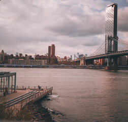 city bridge city Manhattan New York sea 