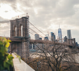 city bridge and city skyline Brooklyn Manhattan New York  