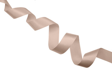 Beige satin ribbon isolated on white background.