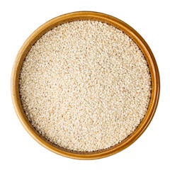 top view of white sesame seeds in bowl cutout