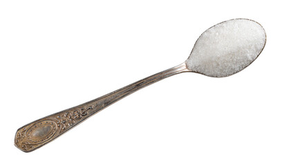 refined white sugar in silver teaspoon cutout
