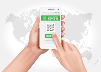 Digital health passport application on your mobile while traveling during the COVID-19 pandemic. Confirmation of vaccination against Covid-19.