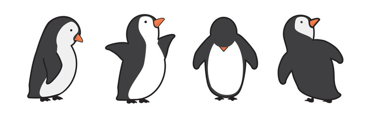 penguin cartoon characters in different poses set