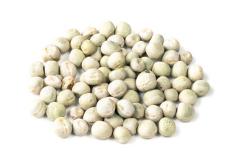 handful of dried whole green peas closeup on white