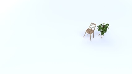 Wooden chair in white background and green trees