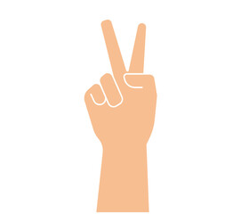 Sign of victory or peace. Hand gesture of human, icon. Two fingers raised up. Vector illustration.