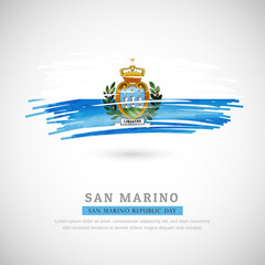 Brush flag of San Marino country. Happy republic day of San Marino with grungy flag background