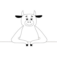 Smiling cow. Line art. Isolated vector illustration