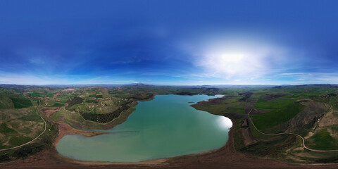 360 degree aerial photo of Ogliastro lake in the heart of Sicily with Etna view. Place of great...